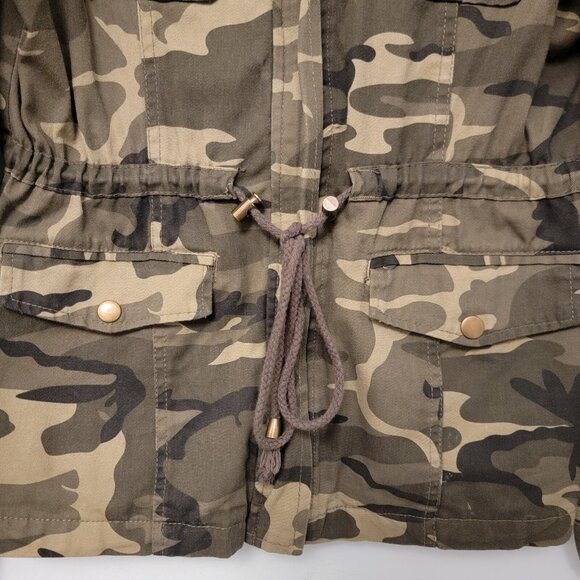 Shinestar Jacket Camo Utility Jacket Pockets Full Zip Cinch Waist Womens Lg - Picture 6 of 7